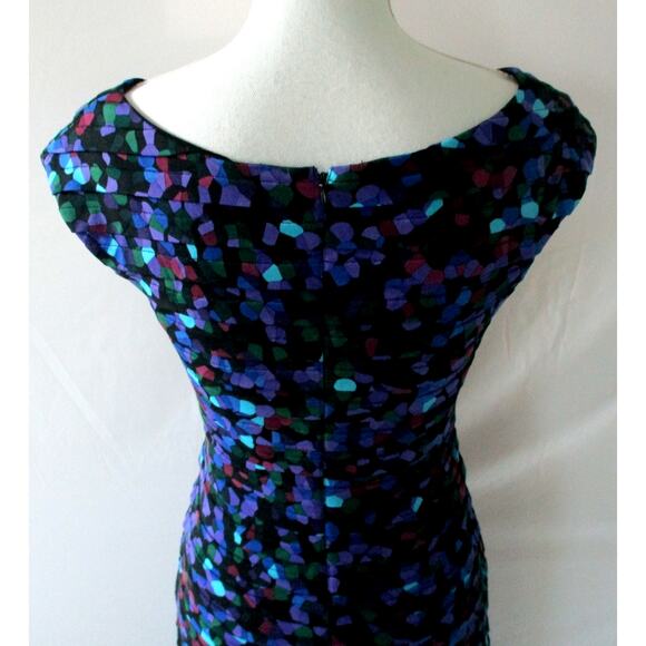 London Times Women's Multi Color Sleeveless Lined Stretch Zip Back Dress Size 8 - Picture 6 of 9